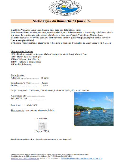 Sortie Kayak 21 juin 2026